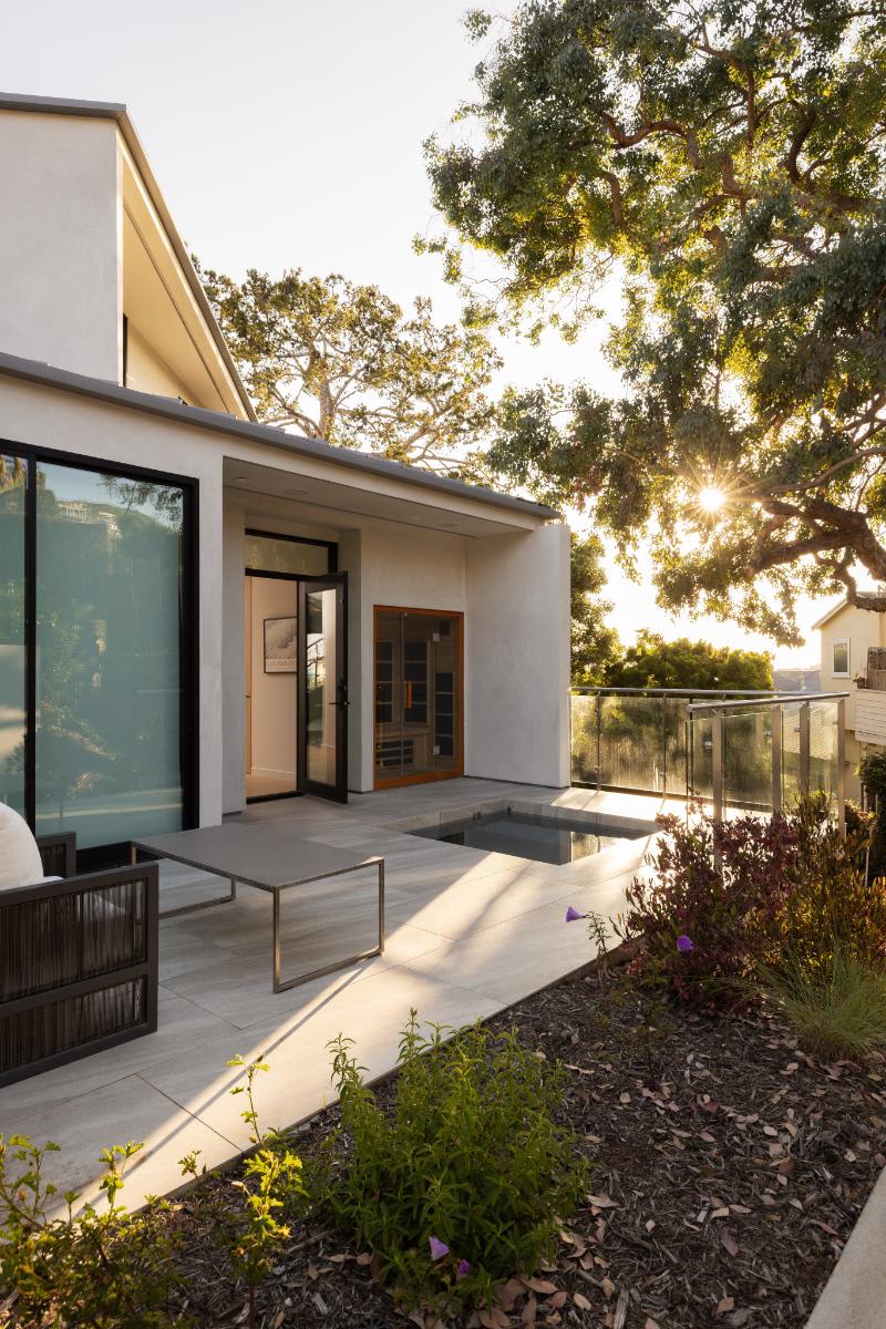 exterior living room of a modern lagunitas home in laguna beach