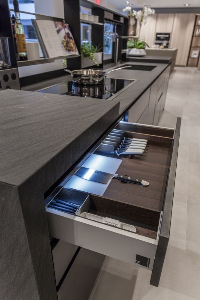 led lighting in drawers that illuminates when opened to make finding the right knife easier