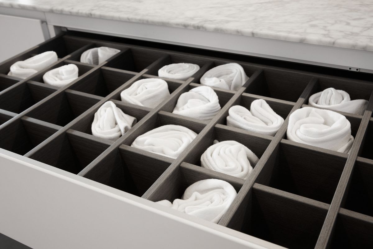 custom in-drawer cubbies are perfect for socks, undies, and undershirts