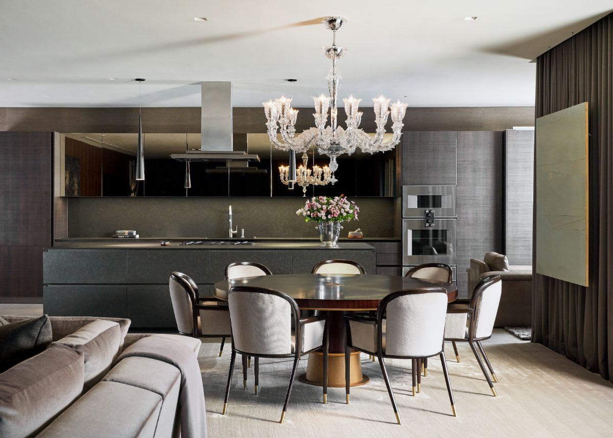 luxury kitchen in monochrome palette designed by eggersmann with gonzalo bueno of ten plus three in a highrise apartment in Residences at the Stoneleigh