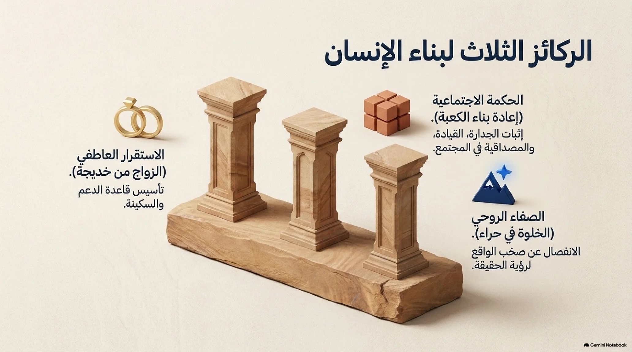 3- بناء الإنسان قبل الرسالة: الخلوة، الزواج المبارك، وإعادة بناء الكعبة المشرفة - شريحة 3