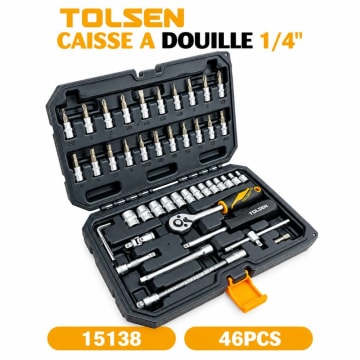 طقم مفاتيح ولقم TOLSEN – 46 قطعة، 1/4"