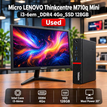 حزمة كمبيوتر مكتبي Mini PC Lenovo ThinkCentre M710q مع شاشة Maxi Power 20 بوصة HDMI