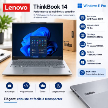 حاسوب محمول Lenovo ThinkBook 14 G9 بمعالج Ryzen 5 وذاكرة 16GB وSSD 512GB – جديد ومختوم