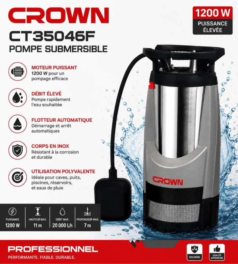 مضخة مياه غاطسة CROWN CT35046F – 1200 واط
