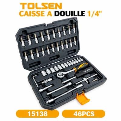 طقم مفاتيح ولقم TOLSEN – 46 قطعة، 1/4"