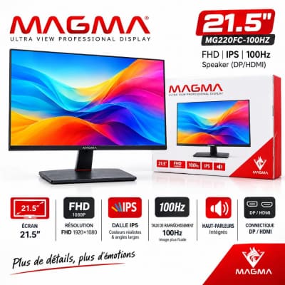 شاشة MAGMA MG220FC مقاس 21.5 بوصة – FHD IPS، بتردد 100Hz، HDMI وDisplayPort مع سبيكر مدمج