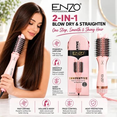 ENZO 501 Professional – فرشاة شعر كهربائية 2 في 1 للتجفيف والتنعيم
