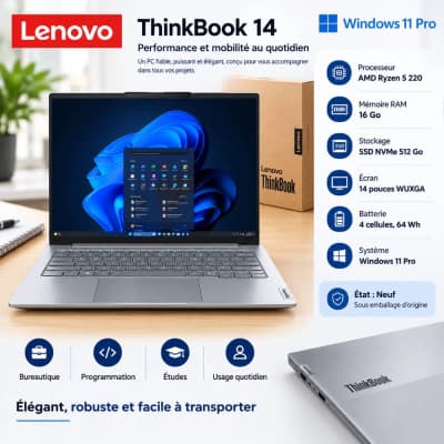 حاسوب محمول Lenovo ThinkBook 14 G9 بمعالج Ryzen 5 وذاكرة 16GB وSSD 512GB – جديد ومختوم