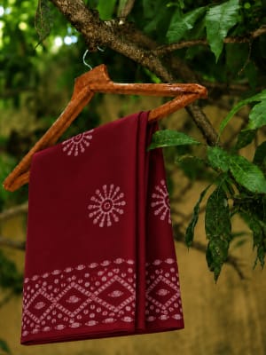 Batik Printed Saree Maroon