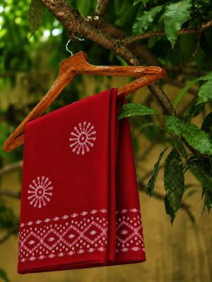 Batik Printed Saree Red