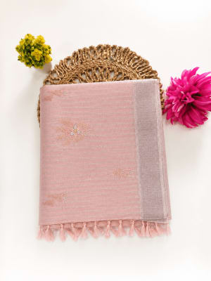 Linen Cotton Saree Peach 