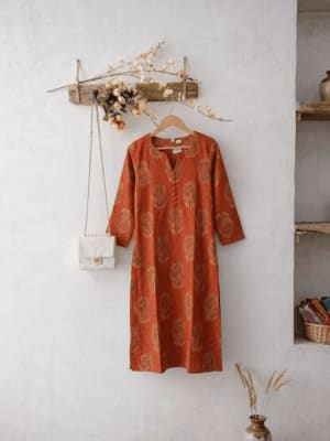 Rust Printed Slited Top