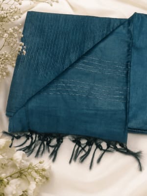 Teal Blue Textured Saree