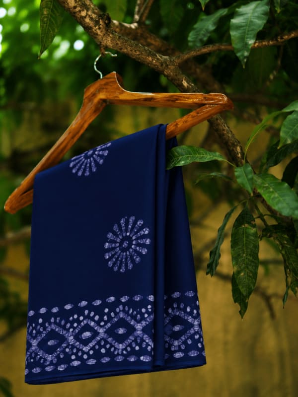 Batik Printed Saree Blue