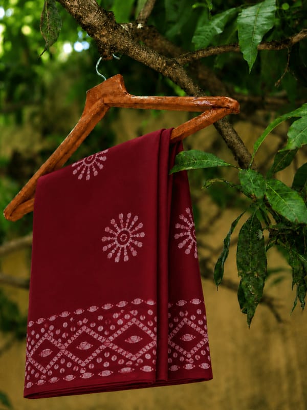 Batik Printed Saree Maroon
