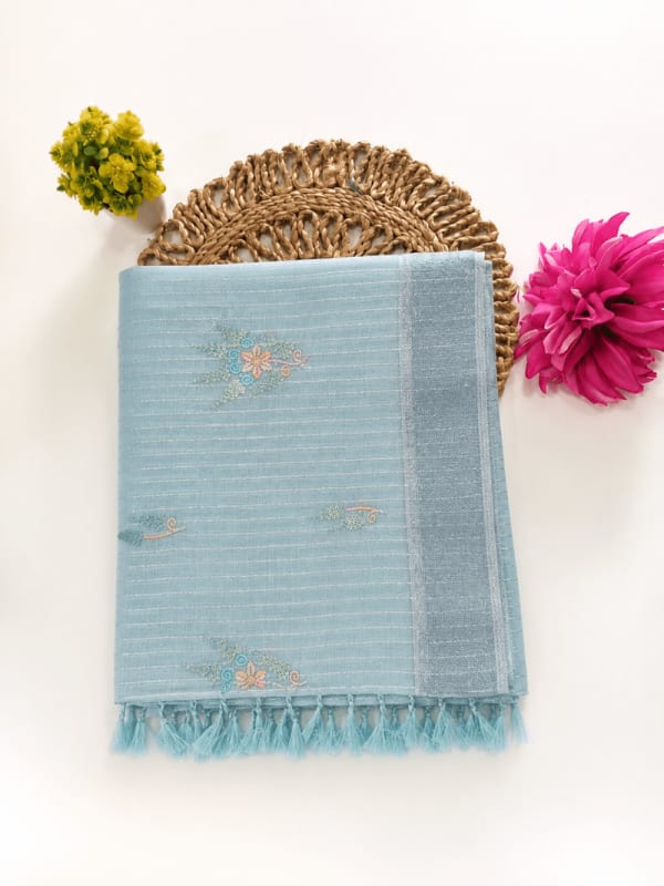Linen Cotton Saree Sky Blue 