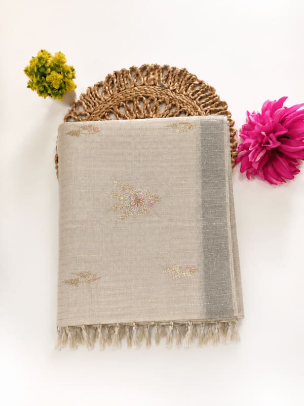 Linen Cotton Saree Off White
