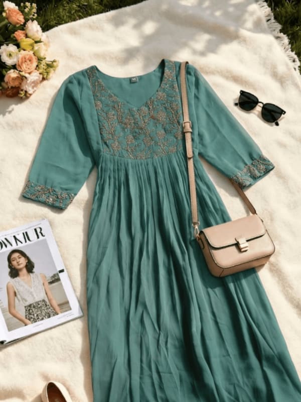 Teal Embroidered Top