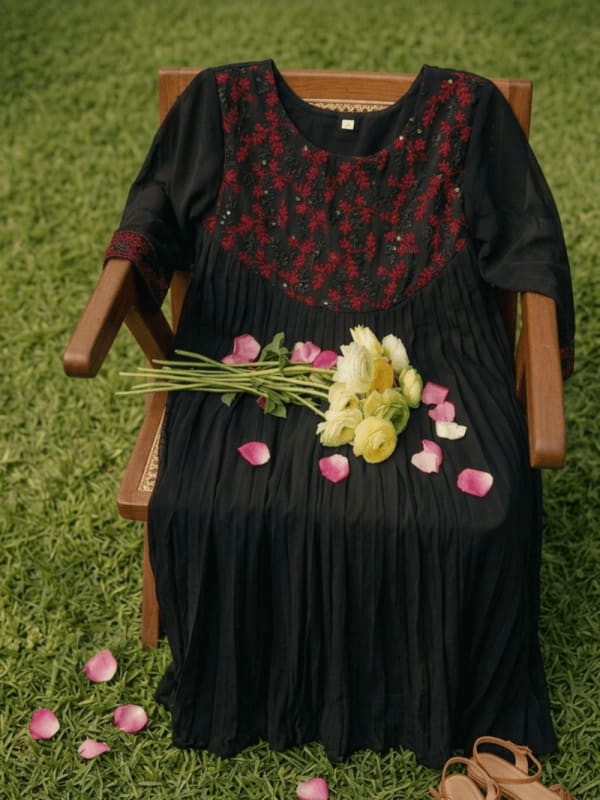 Black Georgette A-Line Top