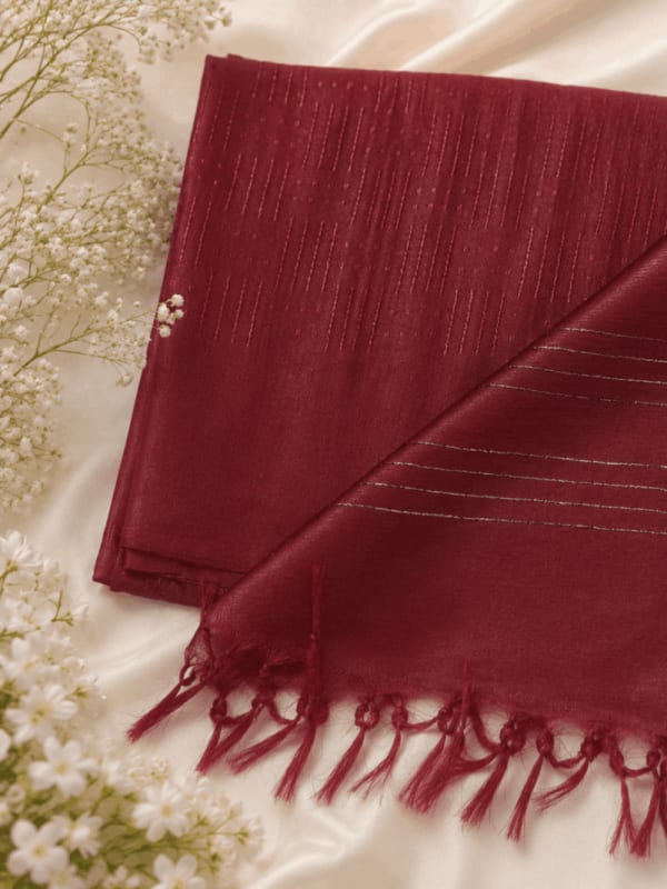 Deep Maroon Textured  Saree