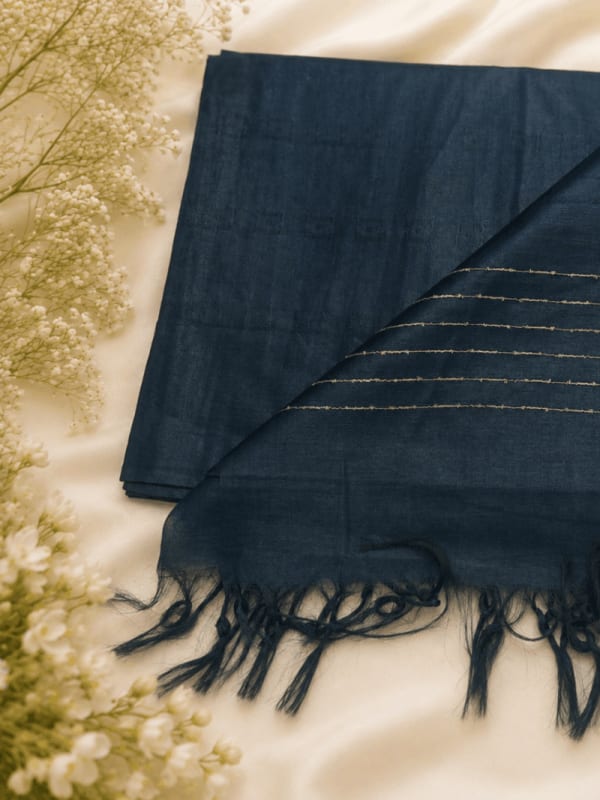 Midnight Blue Textured Saree