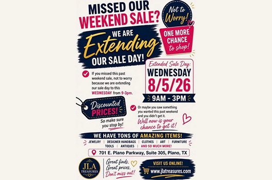 JLA Showroom Estate Sale – Extended to Wednesday August 5, 2026