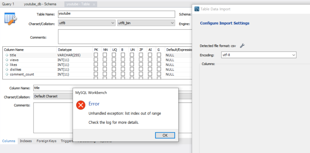 mysql workbench import csv