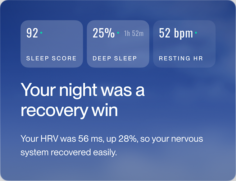 Morning briefing card reading “Your night was a recovery win”