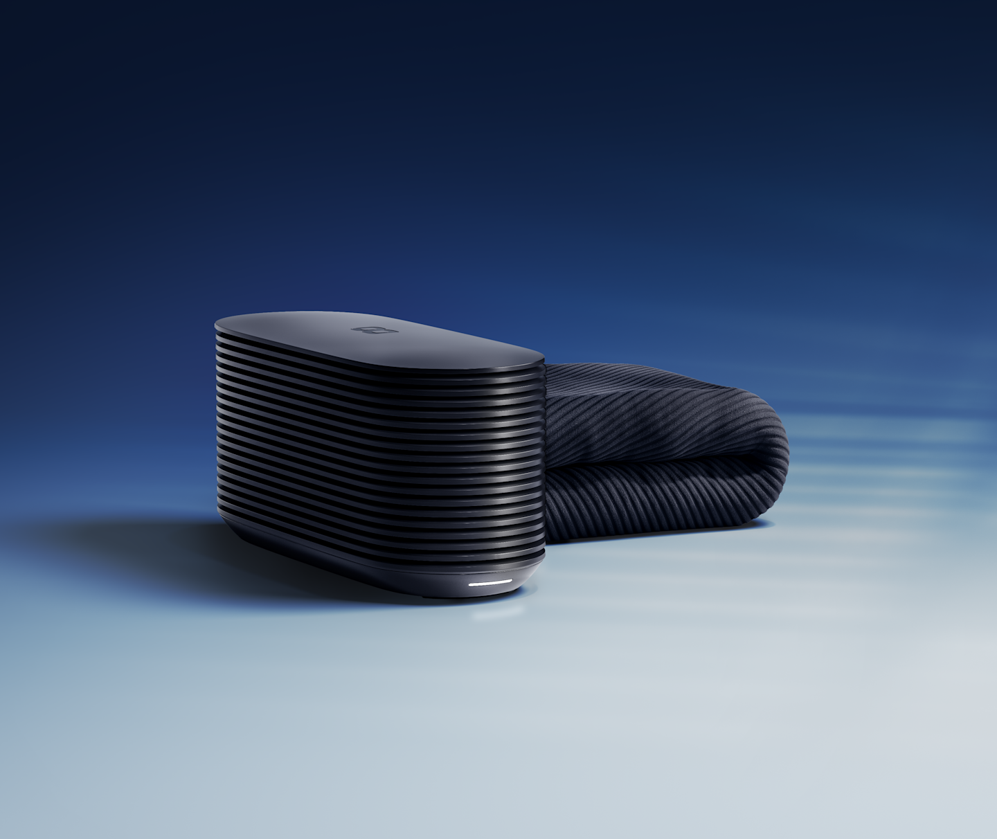 The Pod 6 Hub beside a folded Cover, against a blue sky