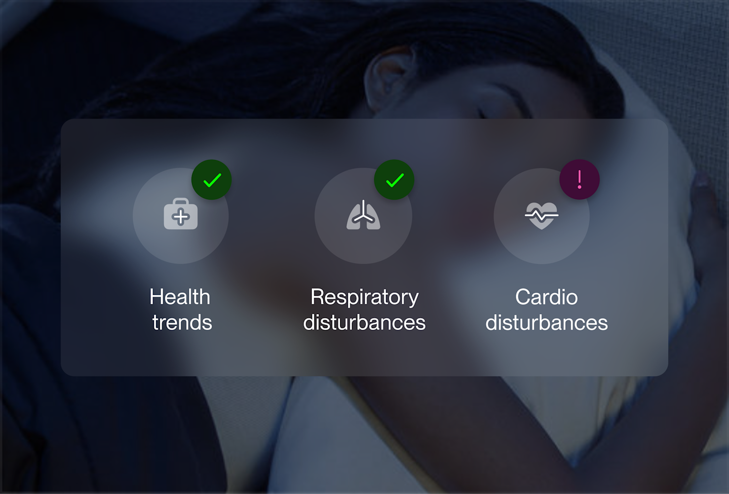 Health Check card showing health trends, respiratory rate, and heart rate variability