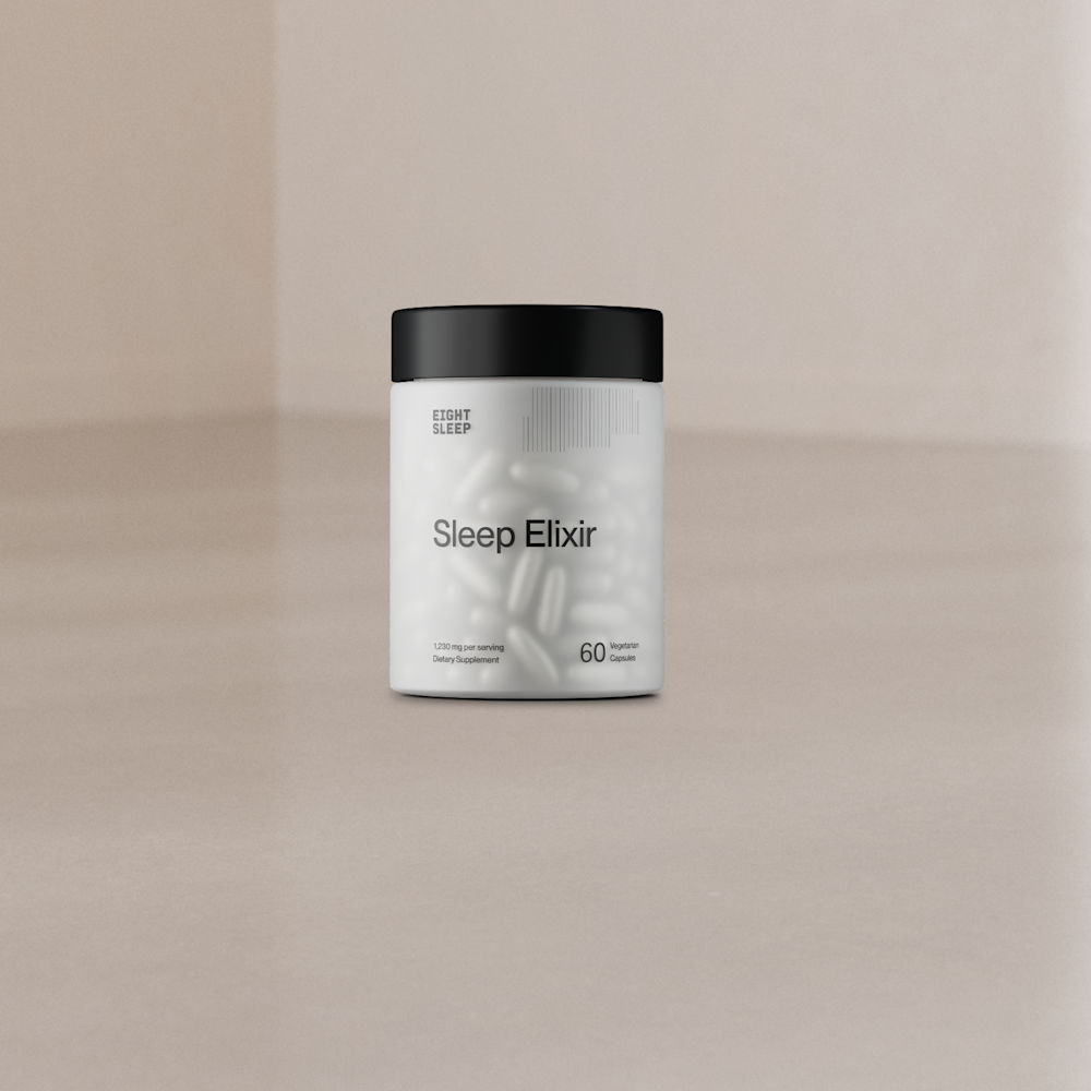 A jar of Sleep Elixir on a studio floor.