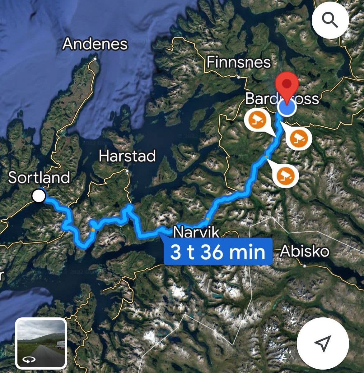 Reiseruten Bardufoss - Sortland