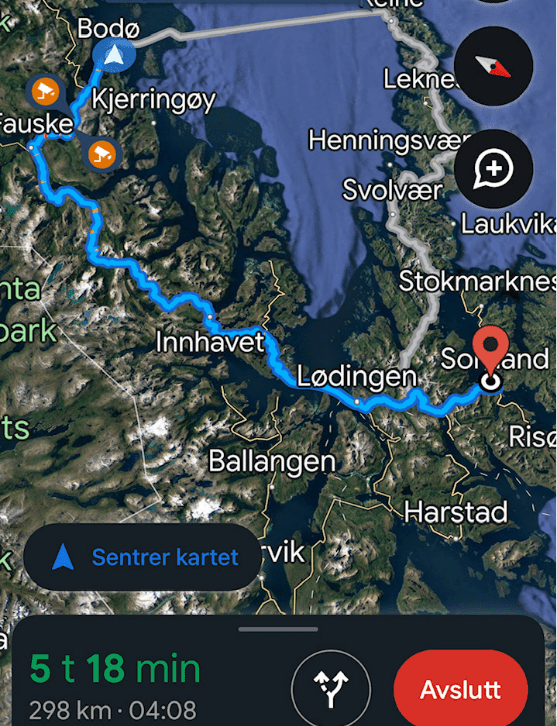 Reiserute til Bodø
