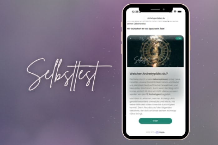 Bild eines Smartphones, auf dem der Archetypen-Selbsttest geöffnet ist.