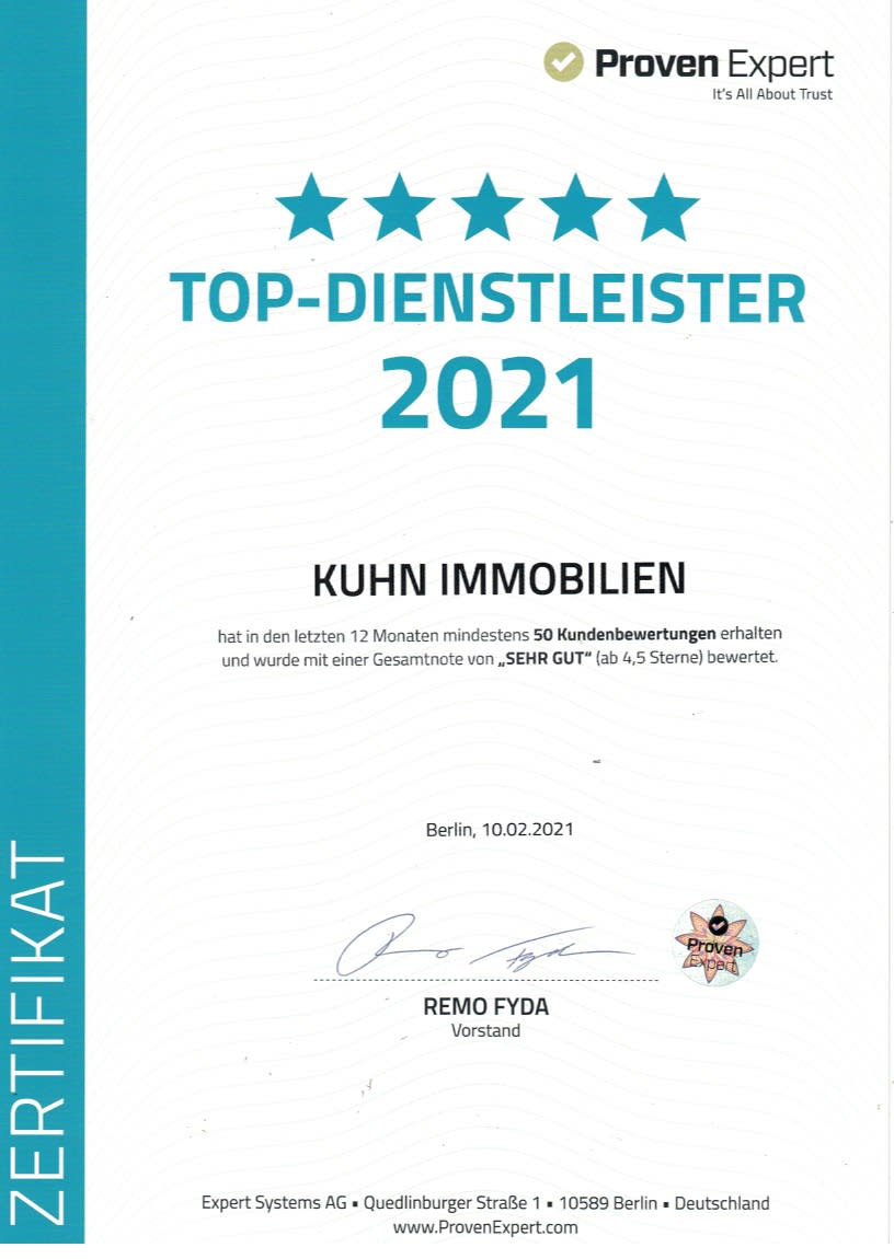 Wir wurden ausgezeichnet!
Aufgrund der vielen 5-Sterne-Bewertungen durch zufriedene Kunden erhielten wir die Auszeichnung zum "TOP Dienstleister 2021"! 
Dafür sind wir sehr dankbar!