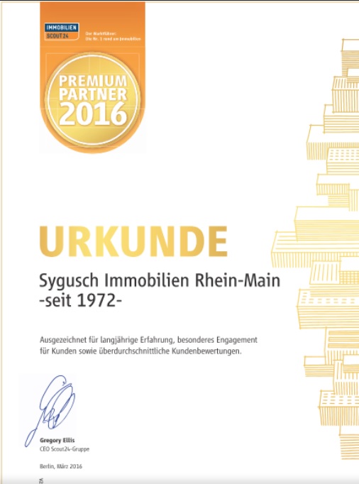 Urkunde - Immobilienscout24 - Premium Partner 2016