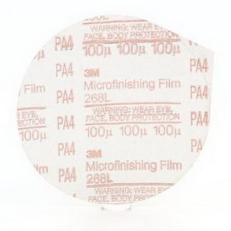 The image shown is representative of the product family and may not specifically be the individual item.  Our 3M™ Microfinishing PSA Film Disc 268L features micron-graded aluminum oxide mineral, which is bonded to a durable polyester film backing, to p…
