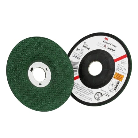 The image shown is representative of the product family and may not specifically be the individual item.  Our 3M™ Green Corps™ Flexible Grinding Wheel offers enhanced flexibility and a contoured fit, helping operators achieve a smoother finish on a var…