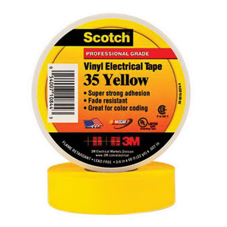 The image shown is representative of the product family and may not specifically be the individual item.  Scotch® Vinyl Color Coding Electrical Tape 35 is a 7 mil thick, premium grade, color coded electrical tape. This flame retardant tape is suitable …