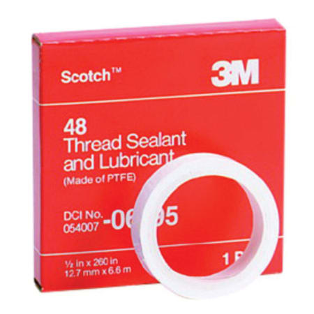 The image shown is representative of the product family and may not specifically be the individual item.  Scotch® Thread Sealant and Lubricant 48 is a white unfused plastic film made of polytetrafluoroethylene (PTFE). This fluorocarbon resin film tape …