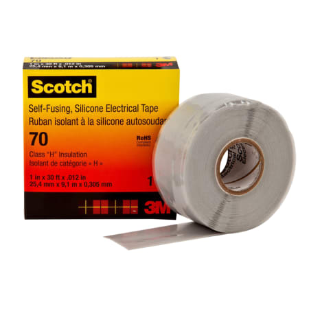 The image shown is representative of the product family and may not specifically be the individual item.  Scotch® Tape 70 is a 12 mil thick, premium grade, electrical tape with silicone rubber backing. This tape is used as a base tape layer for easy re…