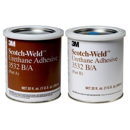 The image shown is representative of the product family and may not specifically be the individual item.  3M™ Scotch-Weld™ Urethane Adhesive 3532 is a brown, non-sag, two-component polyurethane adhesive. This urethane adhesive has a 10 minute work life…