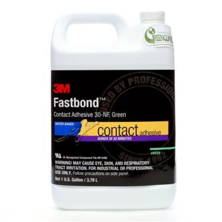 The image shown is representative of the product family and may not specifically be the individual item.  3M™ Fastbond™ Contact Adhesive 30NF is a low-odor, water-based, adhesive designed to have high strength, high coverage, long bonding range and goo…