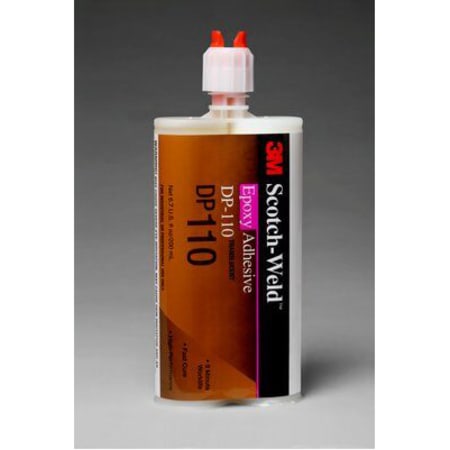 The image shown is representative of the product family and may not specifically be the individual item.  3M™ Scotch-Weld™ Epoxy Adhesive DP110 is a translucent (orange when dry), flexible, fast-setting, two-part epoxy adhesive that works well on a var…