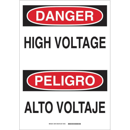 The image shown is representative of the product family and may not specifically be the individual item.  Brady Rectangle Bilingual Sign. - Brady Bilingual Sign, Width: 10 Inch, 14 Inch Height, Thickness: 0.059 Inch, Legend Style: Text, Legend: DANGER/…