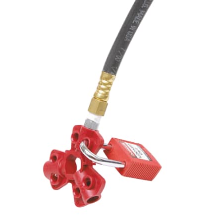The image shown is representative of the product family and may not specifically be the individual item.  Our pneumatic quick-disconnect lockout is applied to the male fitting, isolating equipment from all compressed air sources. Device accommodates th…