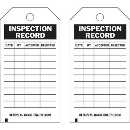 The image shown is representative of the product family and may not specifically be the individual item.  Brady's inspection tags inform employees that equipment has been inspected and is safe and in good condition. Tags withstand moisture, grease and …