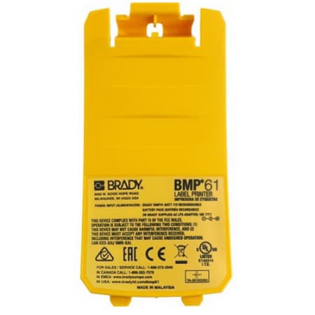The image shown is representative of the product family and may not specifically be the individual item.  Brady BMP61-BATCOV Replacement yellow Battery Cover and label matches the BMP61 label printer without Wi-Fi, the plastic cover snaps in place over…