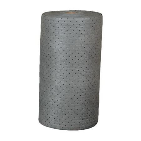 The image shown is representative of the product family and may not specifically be the individual item.  GP 30 Inch x 150 ft gray universal general purpose sorbent roll with absorbency of 48 gal, absorbs water, petroleum and chemical-based fluids. Rol…